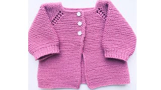 Easy knit baby cardigan sweater for newborn baby How to knit 8 [upl. by Nylhtac]