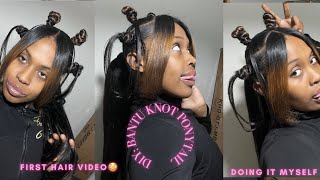 DIY BANTU KNOT PONYTAIL💕 [upl. by Hellah]