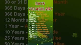 Days Vocabulary English Vocabulary  english vocabulary vocab englishvocabulary [upl. by Ahsuatal]