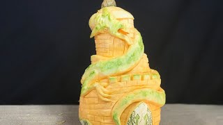 Squashcarver Dragon amp the Castle cushaw squash 3Dcarving timelapse [upl. by Enialem]