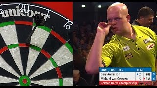 INCREDIBLE DARTS Michael van Gerwen v Gary Anderson 2015 German Darts Championship HD [upl. by Novia]