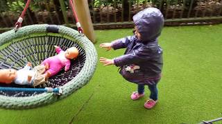 Dolls Twin PushchairPlaying with Baby DollsOutdoor Playground [upl. by Ztnarf]