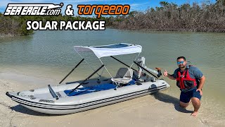 The Future of boating Torqeedo electric outboard amp solar panel packages with Sea Eagle boats [upl. by Yeroc]