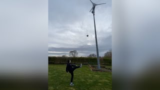 Kicking ball into wind turbine IT GOES FLYING [upl. by Zetram]