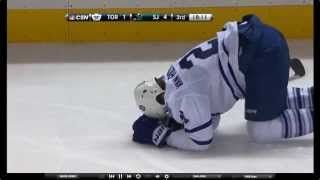 Phaneuf big hit on teammate James Van Riemsdyk  March 11 2014 [upl. by Llewon430]