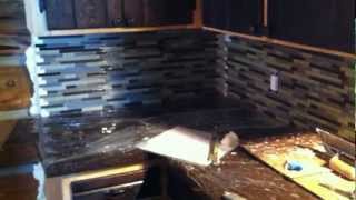 Installing Mosaic Tile backsplash in log cabin Part 2 [upl. by Arnold173]