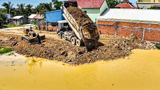 Amazing project using bulldozers and dump trucks to fill ponds [upl. by Karl427]