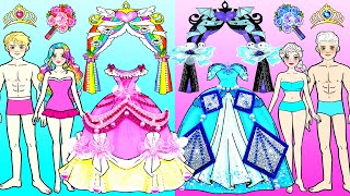 WEDDING DRESS Rainbow Barbie VS Blue Elsa  Barbie Wedding Handmade  DIYs Paper Dolls amp Crafts [upl. by Aluin]