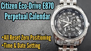 Citizen Watch E870 EcoDrive Perpetual Calendar All Reset Time Setting Calendar Setting  SolimBD [upl. by Irreg]