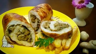 رولي دجاج محشي بالفطر و الجبن بنة لا تقاوم سهل التحضير RECETTE  ROULÉ DE POULET AUX CHAMPIGNONS [upl. by Onaled]