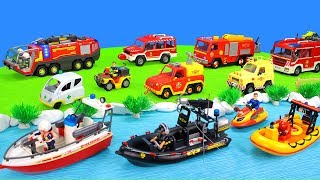 Feuerwehrautos Feuerwehrmann Sam und Playmobil Rettungsboot Spielzeug Feuerwehrfilm für Kinder [upl. by Basso]