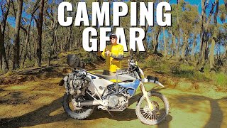 MOTORCYCLE CAMPING GEAR  THE GEAR I USE AND TRUST [upl. by Sivle219]