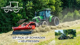 Bandschwader bei der Heuernte  SIP PickUP Schwader  Deutz 6125 C TTV  Rundballenpressen  Alpin [upl. by Weirick]