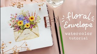 Valentines Day Floral Envelope Watercolor Tutorial [upl. by Nanaj]