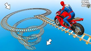 الأبطال الخارقين على القضبان دوامة قمع جسر  SPIDERMAN on Motorcycle in Spiral Bridge Stunt Ride [upl. by Eidnyl]