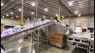 NPI Hopper Feed Conveyor  for Unpacking amp Inducting Bulk Shipping Boxes [upl. by Readus]