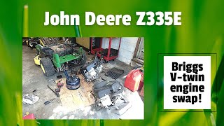 John Deere Z335E zero turn engine swap Briggs Vtwin [upl. by Enairda]