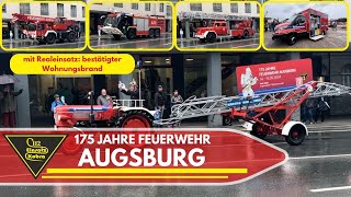 175 Jahre Feuerwehr Augsburg  Jubiläumsumzug  viel Blaulicht  Einsatzfahrt Löschzug neues E KLAF [upl. by Eetsirhc]