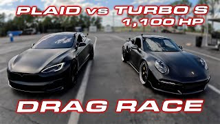 1000 HP Porsche Turbo S vs Tesla Plaid and World Record McLaren Spider 14 Mile [upl. by Etnovad]