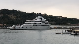 Roman Abramovich new 600M yacht Solaris docking in Barcelona [upl. by Eelaroc]