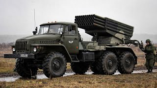 BM21 Grad  Russian 122 mm multiple rocket launcher [upl. by Erodoeht94]