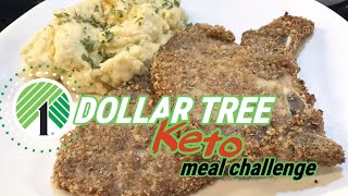 Dollar Tree Meal Challenge  Keto  Pecan Crusted Pork Chops amp Cheesy Cauliflower Mash  Easy Keto [upl. by Sivrad]