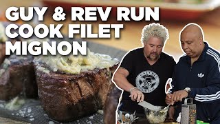 Guy Fieri Cooks Filet Mignon with Rev Run  Guys Big Bite  Food Network [upl. by Arnulfo]