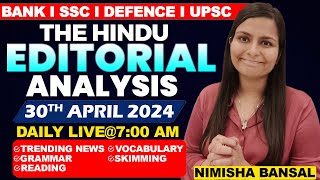 Editorial Analysis  30th April 2024  Vocab Grammar Reading Skimming  Nimisha Bansal [upl. by Lashond]