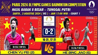 Chen Yu Fei Chn VS He Bing Jiao Chn  HASIL BABAK 8 BESAR TUNGGAL PUTRI BADMINTON OLIMPIADE 2024 [upl. by Yacov604]