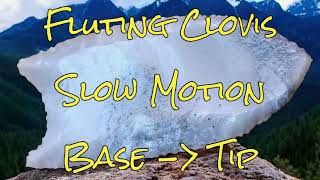 Flintknapping Clovis Slow Motion Fluting Base to Tip [upl. by Bartholomew]