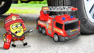 Helpp 😭😭 No Crushing Sponge Bob Fireman vs Fire truck 🚓 Crushing Crunchy amp Soft Things by Car [upl. by Lyrad]