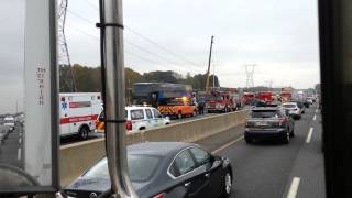 Epic Crash on NJ Turnpike Megabus vs Small SUV [upl. by Adnesor]