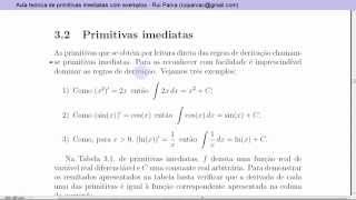 Aula teórica de primitivasantiderivadas imediatas com exemplos [upl. by Ninos]