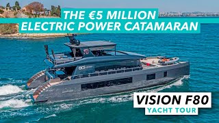 This €5m power catamaran has an electric future  VisionF 80 yacht tour  Motor Boat amp Yachting [upl. by Bergren]