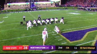 Blake Haubeil hits 55 yard FG  Ohio State vs Northwestern field goal [upl. by Robaina]