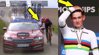 Josh Tarling disqualified after this team car tow at Paris Roubaix [upl. by Donna]