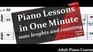 Piano Lessons in One Minute Lesson 4 note lengths reading and counting [upl. by Pheni]