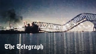 Moment Baltimore bridge collapses causing ‘mass casualty event’ [upl. by Yleak]