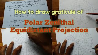 How to draw graticule of Polar Zenithal Equidistant Projection in Hindi [upl. by Nosnehpets]