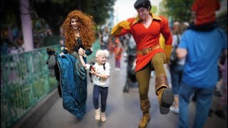 Gaston Tried To Skip With Merida amp Malia  Disneyland Meet amp Greets [upl. by Esorrebma349]