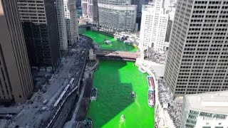 Chicago River dyed green for St Patrick’s Day [upl. by Eisac70]