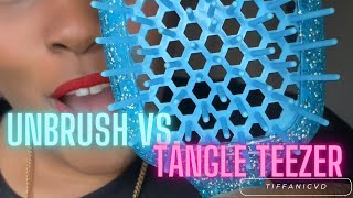 UNBRUSH VS TANGLE TEEZER ON 4C HAIR 🤔💙❤️  TIFFANICVD [upl. by Chere538]