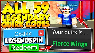 ALL 59 LEGENDARY QUIRK SPIN CODES IN MY HERO MANIA Roblox [upl. by Brost]