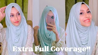 EXTRA FULL COVERAGE HIJAB TUTORIAL  Noshin Nower 💜 [upl. by Inalial961]