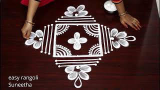 Creative 3x3 dots muggulu rangoli by Suneetha  Latest Lotus rangoli amp kolam designs [upl. by Ephrayim873]