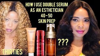 How I Use Clarins Double Serum And Total Eye Lift As An Esthetician 4050 amp Over Skin Prep [upl. by Cad682]