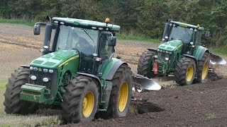 John Deere 8345R amp 8230 Working Hard in The Field Ploughing w Kverneland PB100 Ploughs  DK Agri [upl. by Finnigan]