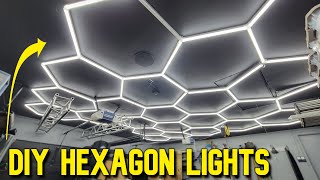 Installing DIY Hexagonal LED Ceiling Lights  Dream Garage Build [upl. by Marolda]