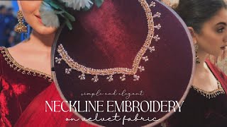 Velvet neckline embroidery pattern ✨ beads work on velvet fabric 💫 [upl. by Lacey]