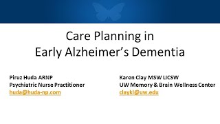 Care Planning in Early Alzheimers Dementia [upl. by Finegan]